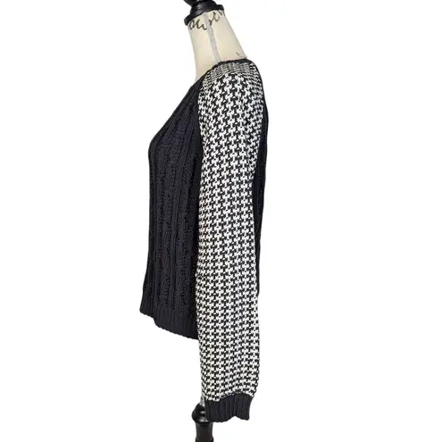Miss Wu Mixed Knit Sweater Black & Ivory Houndstooth Cable Knit Size XL - Image 3