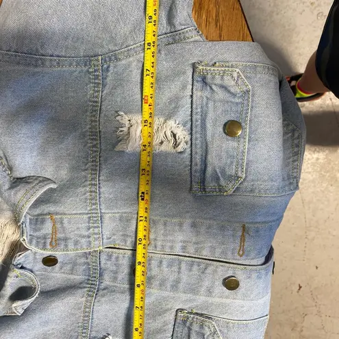 Vintage Style 90s Denim cropped jacket light wash “Blue is my name “ Size undefined