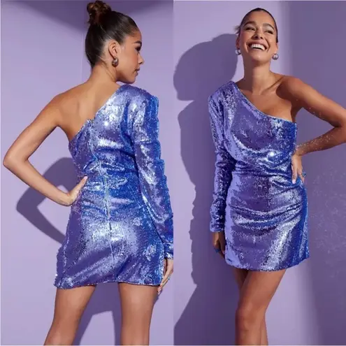 Bardot Blue Sequin One Shoulder Dress Periwinkle Blue-Purple Mini Dress sz 12