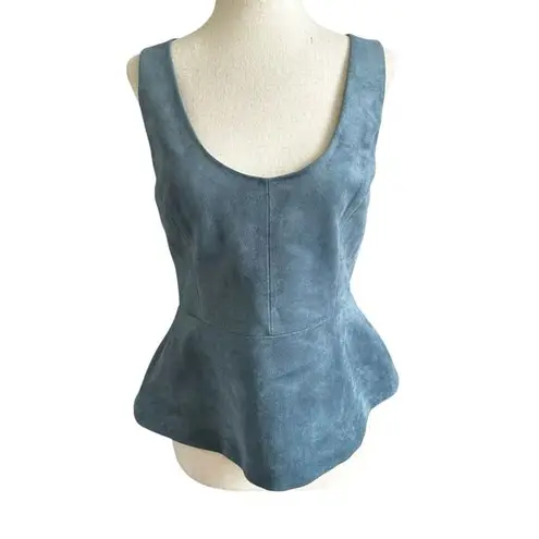 BCBG Maxazria Blue Faux Suede Cladiana Peplum Blouse Women Size Medium | 68