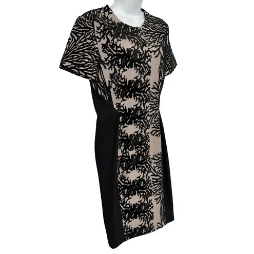 Yigal Azrouel Coral Reef Burnout Black Tan Short Sleeve Sheath Dress size 10