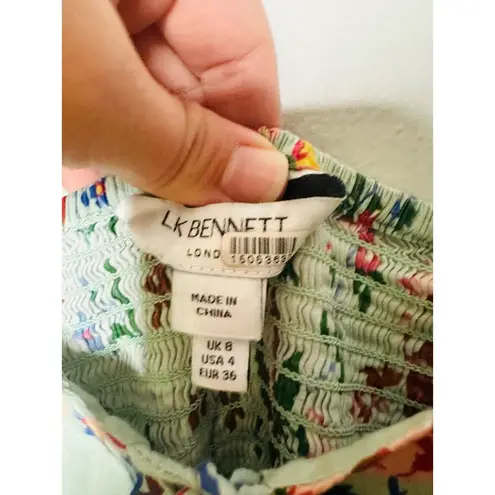 LK Bennett L. K. BENNETT Mint Green Floral Phelia Puff Sleeve Sweetheart Midi Dress Size 4