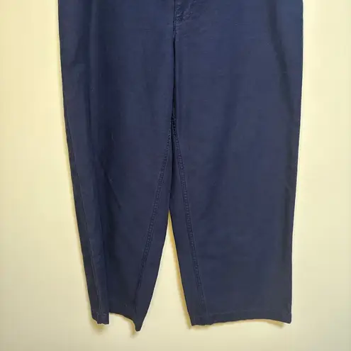 J Crew Factory Navy Wide Leg Button Front Pant Slub Cotton Cropped Trouser SZ 27 Blue