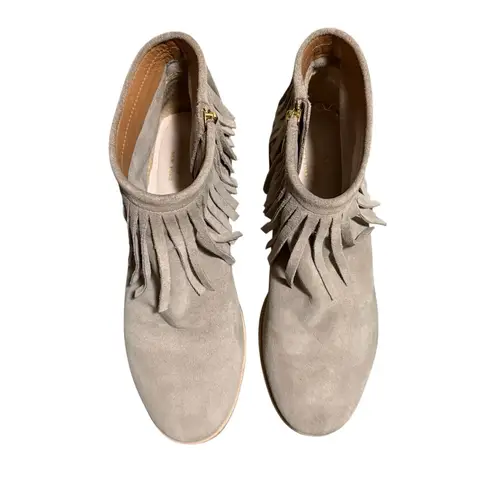 Kate Spade  Betsie Booties Gray Taupe Suede Fringe Ankle Boots Size 6.5 Tassels