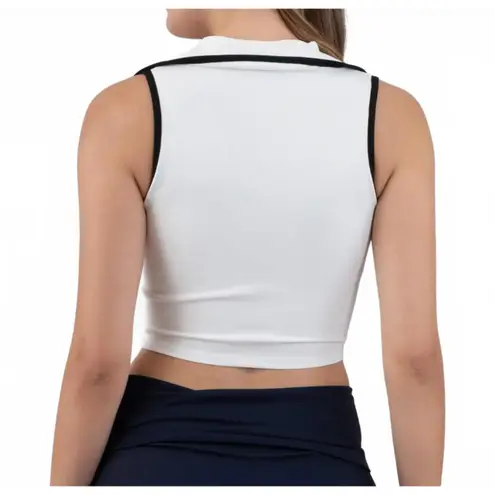 Contrast Trim Johnny Collar Tank Top The Workshop White Black NWT Medium