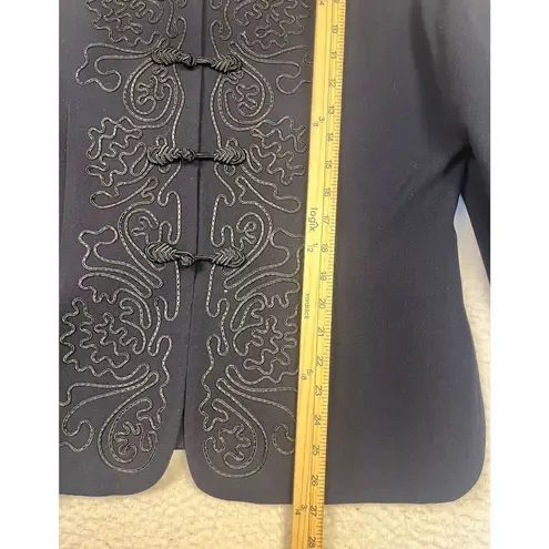 Vintage Lord & Taylor Women Embroidered Wool Blazer Knot buttons Size 14 Black