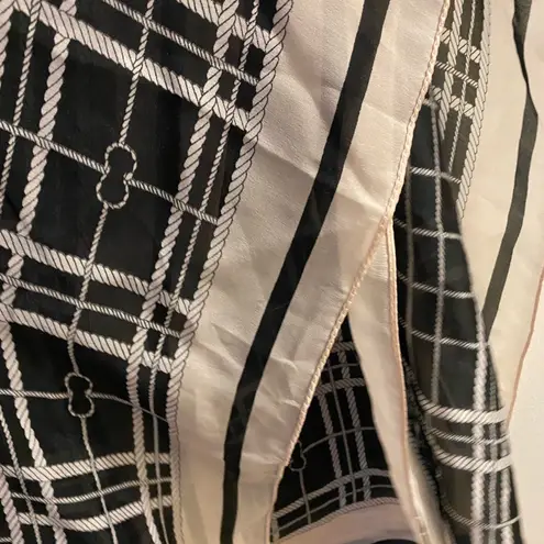Womens 100% Silk Scarf Black White Rope Print Nautical 72” L X 36” W 72x36 NWT