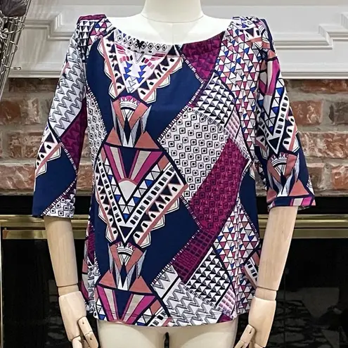 Renee C . purple multi patterned long sleeved top / S / Excellent condition