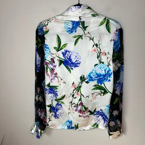 J. Dosi LA Celebrity Fashion Designer Silk Floral Long Sleeve Blouse Top Size 1 White Size M