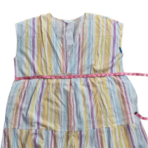 Time And Tru Dress Womens Multicolor Tiered Vneck Flounce Boho Casual Size XL Blue