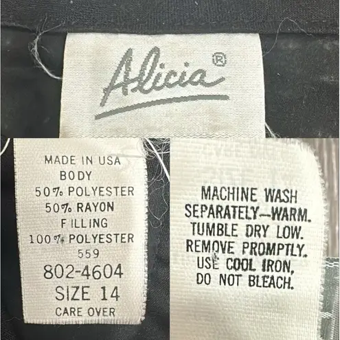 Vtg 80s Alicia Black Quilted Floral Jacket Leaf Print Cottage Fall Prairie Large