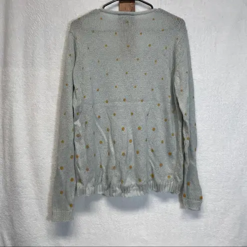 Wooden Ships  Slate Gray & Gold Polka Dot Mohair Wool Blend Long Sleeve Sweater