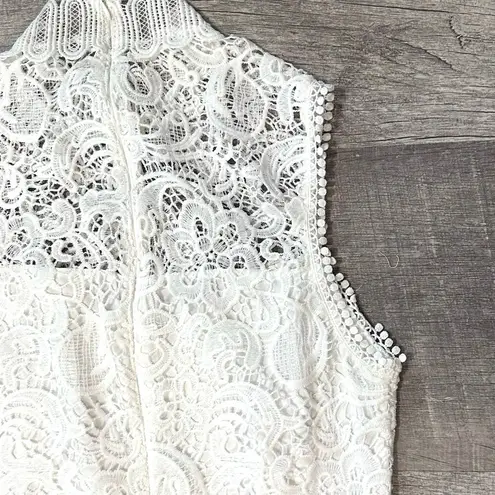 Main Strip White Crochet Lace Overlay Midi Dress M Sleeveless High Neck Bridal