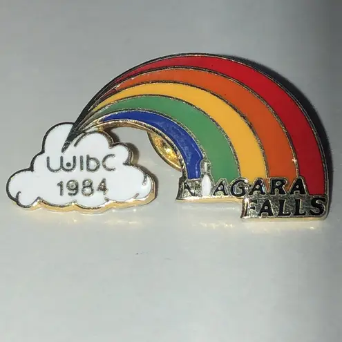 WIBC 1984 Women’s Bowling Niagara Falls Rainbow Enamel Pin Red