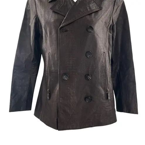 Michael Kors Vintage  100% Leather Crocodile Embossed Double Breasted Coat Jacket