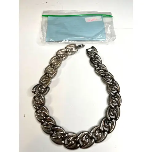 Vintage Chunky Silver Statement Necklace With Abstract Link Design A291 Size 18