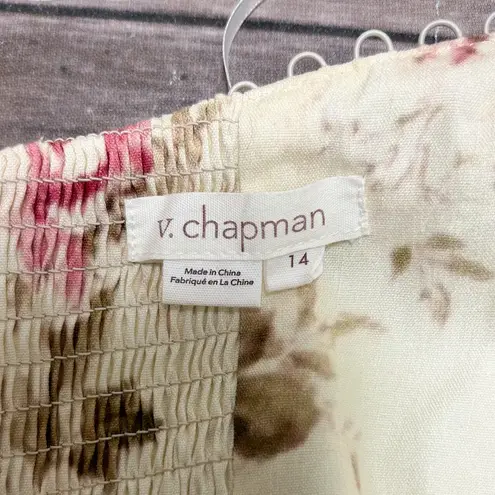 V Chapman The Valentina English Rose Ivory Pink Floral Strapless Midi Dress 14