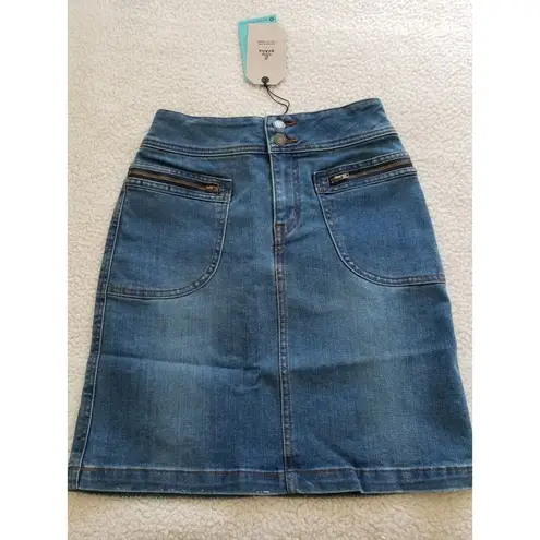 prAna  Broadway Organic  Stretch Cotton Jean Mini Skirt True Blue Size 0