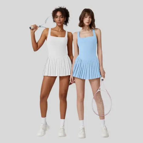 NWT QINSEN Light Blue Tennis Golf Dress Pleated Square Neck w/ Shorts XL