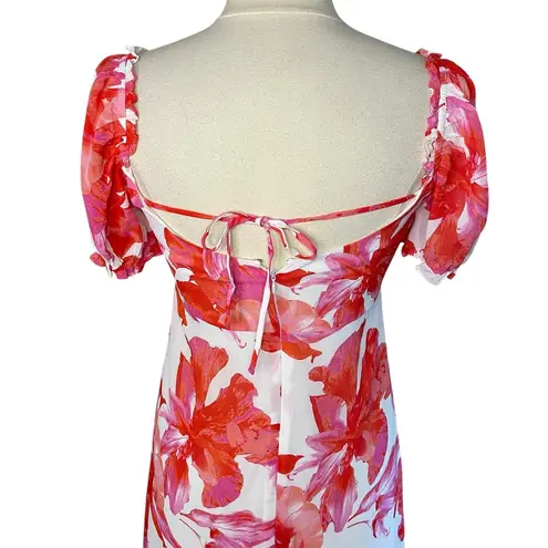 WAYF NWT Felicity Floral Pink Midi Dress in Coral Pink Hibiscus, Small