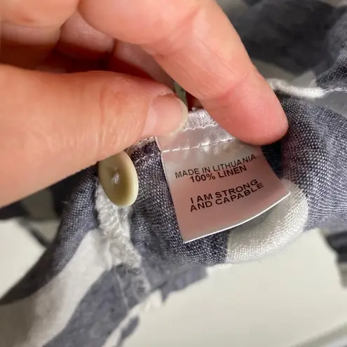 Flax Linen Blue White Stripe Button Front Shirt Tunic Top Size S