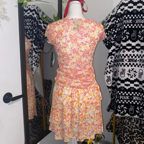 BCX dead stock tropical floral print babydoll runched top with floral midi skirt