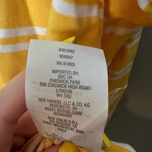 Isaac Mizrahi Live! Scoop Neck Top w/ Bracelet Ruffle Sleeve yellow white stripe