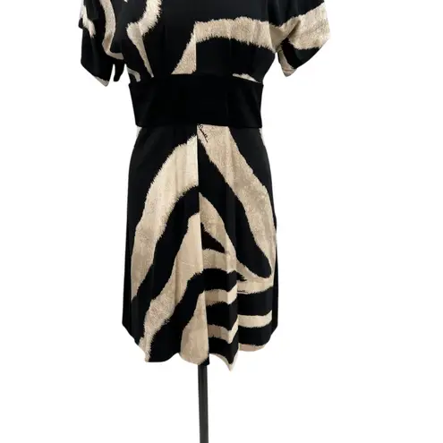 Roberto Cavalli Just Cavalli Zebra Print V-Neck Dress Short Sleeve Black Cream Size 40 US 4