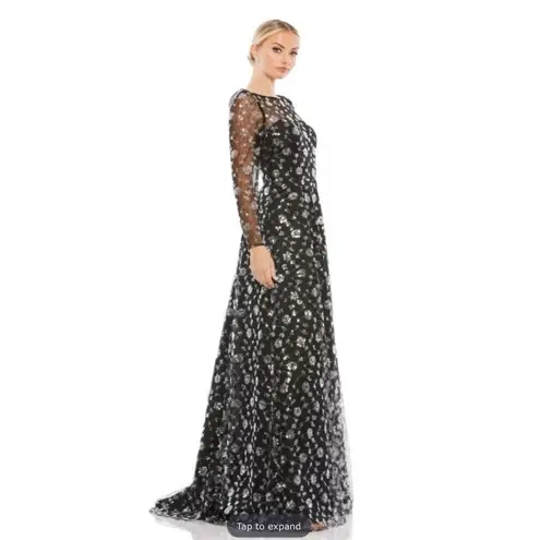 Mac Duggal NWT 12360 Illusion Long Sleeve A Line Gown Black 2