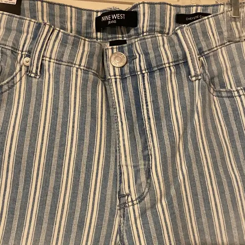 Nine West NWT Women’s  striped denim capris chrystie cropped jeans blue white