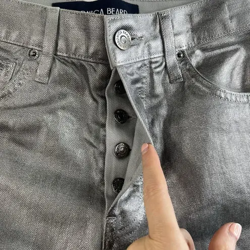 Veronica Beard Sz 23 Daniela Metallic Straight Leg Jean in Light Gunmetal Grunge