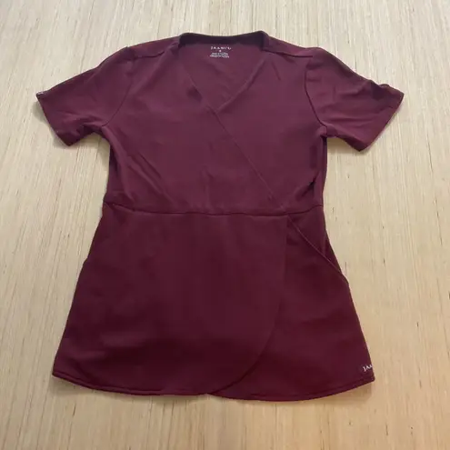 Jaanuu Tulip Womens Medical Scrub Top Wine Maroon crimson Small J96203