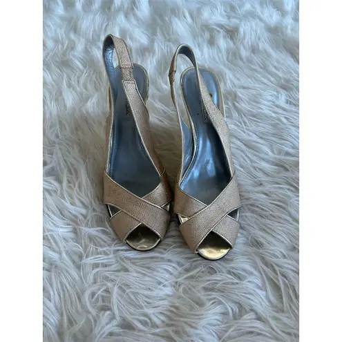 Via Spiga Women's Gold Wedge Heels Size 8 Metallic Slingback Formal Gold