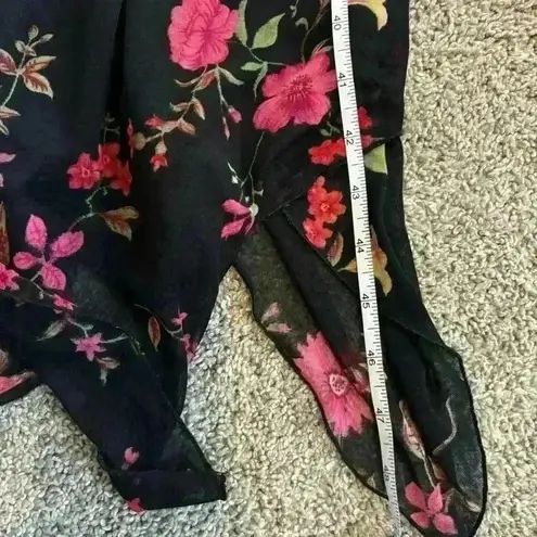 CDC Y2K Spaghetti Strap Black Red Floral Slip Dress Mesh V Neck Size 8