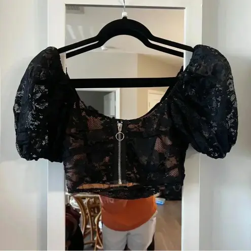 For Love & Lemons 289  Rosalia Crop Top Size XS Color Black
