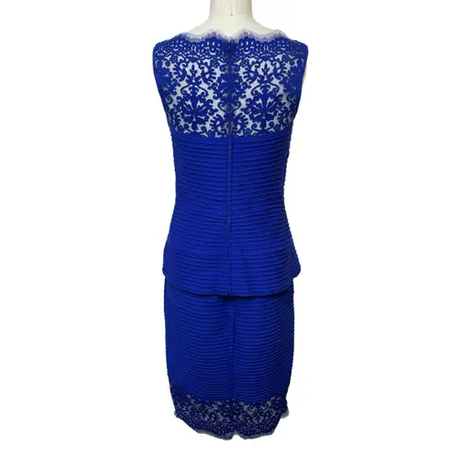 Tadashi Shoji Indigo Blue Two Piece Blouse & Skirt Set Dress Formal Lace Small