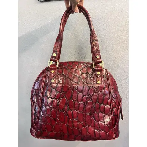 Elaine Turner Red Croc Embossed Genuine Leather Purse Shoulder Bag Satchel Tote