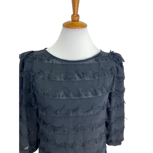 California Spice Eyelash Fringe Blouse Black Size M Vintage 80โs Mob Wife Glam Size M