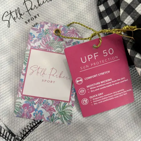 Stella Parker Vest Women XS Black White Gingham Full Zip Stretch Mock Neck UPF