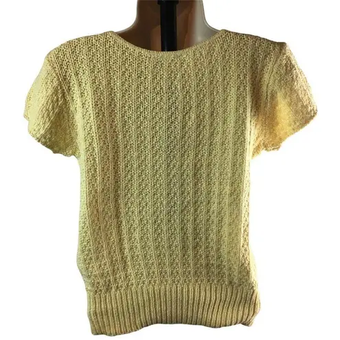 Knit Maven Womens Yellow Short Sleeve Ivory Knit Sweater Top Size M Size M