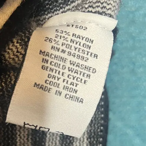 P. Luca Milano Black Striped Knit Sweater Poncho L/XL Cozy Boho Chic Pullover Size L