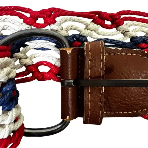 None Red White Blue USA Woven Macrame Rope Belt Womens 9 Boho Coastal Western