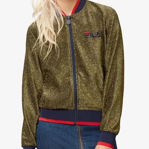 FILA  Star Gold Shimmer Bomber Jacket Size Medium