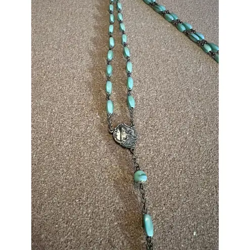 Art Deco Style RosaryAqua Glass Beads Silver