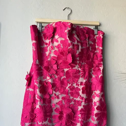 Helsi Embroidered Floral Pink Strapless Lace Up Corset Back Midi Gown Size XL - Image 5