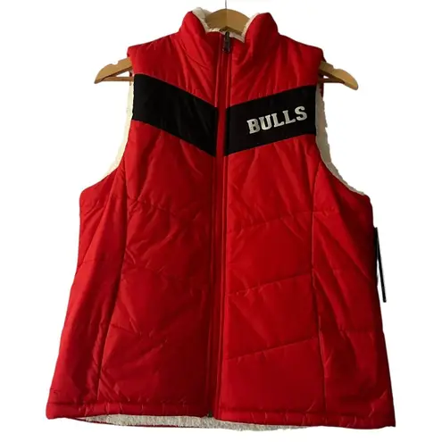 NBA Bulls Red Puffer Sherpa Vest Reversible Womens Large Full Zip Sleeveless
