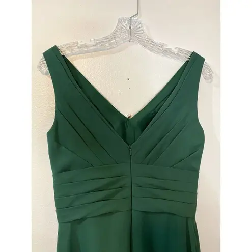 Azazie Size 4 Formal Dress Maxi A Line Empire Pleated Waist V Neck & Back Green