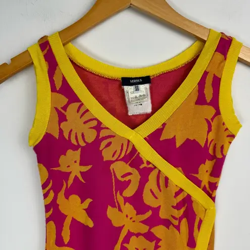 Versus Versace Y2K Abstract Tropical Print Top Sz 40 Small Pink Yellow