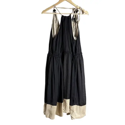 Robert Rodriguez Black Beige Silk Sleeveless Halter Cocktail Dress Size 8