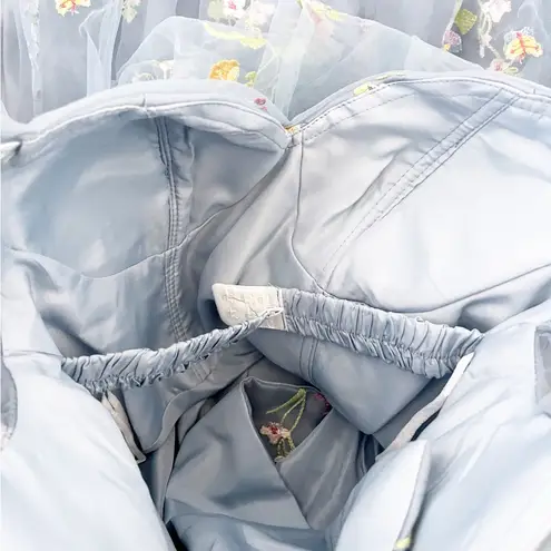 Unbranded Tulle Floral Embroidered Midi Gown Dress in Slate Blue Size 6